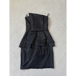Jessica McClintock Black Peplum Cocktail Dress Asymmetrical Neckline Size 4